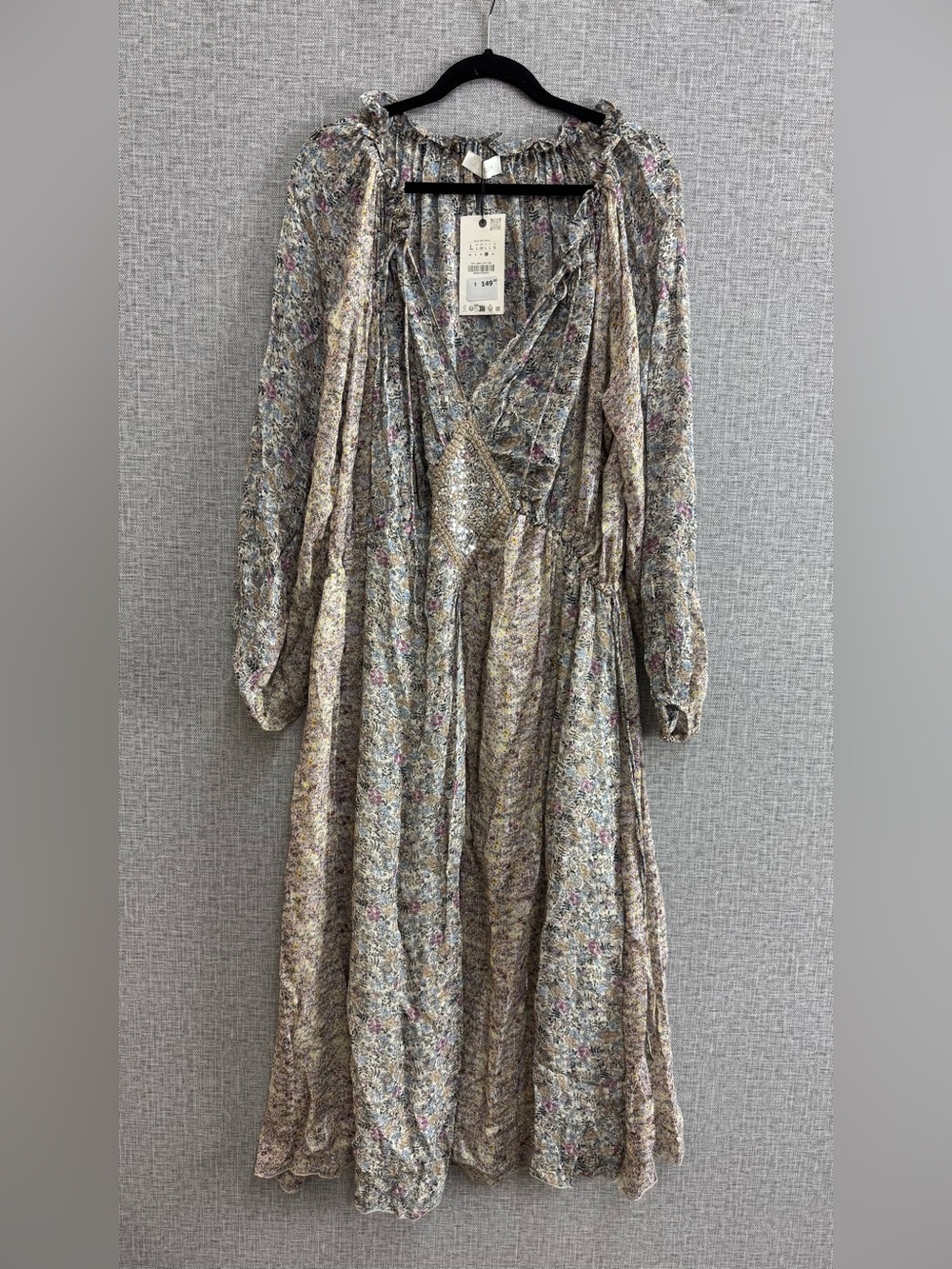 Zara Beige Floral Maxi Dress with Pink and Blue Accents